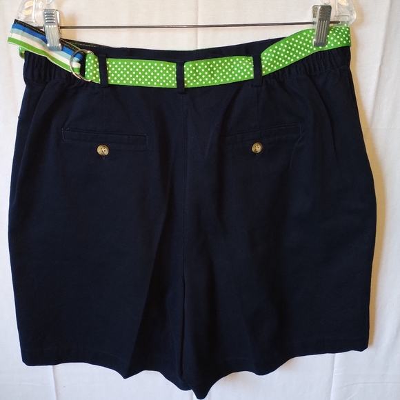 NWT Karen Scott Sport Chino Golf Tennis Shorts Women's 14 Navy Blue Flat Front - Picture 2 of 6